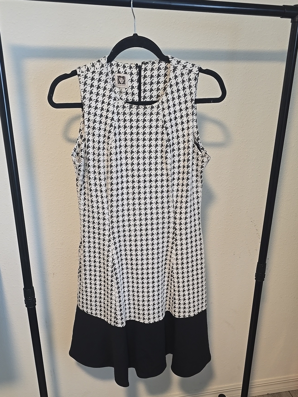 Anne Klein Black and White Houndstooth Asymmetrical Dress